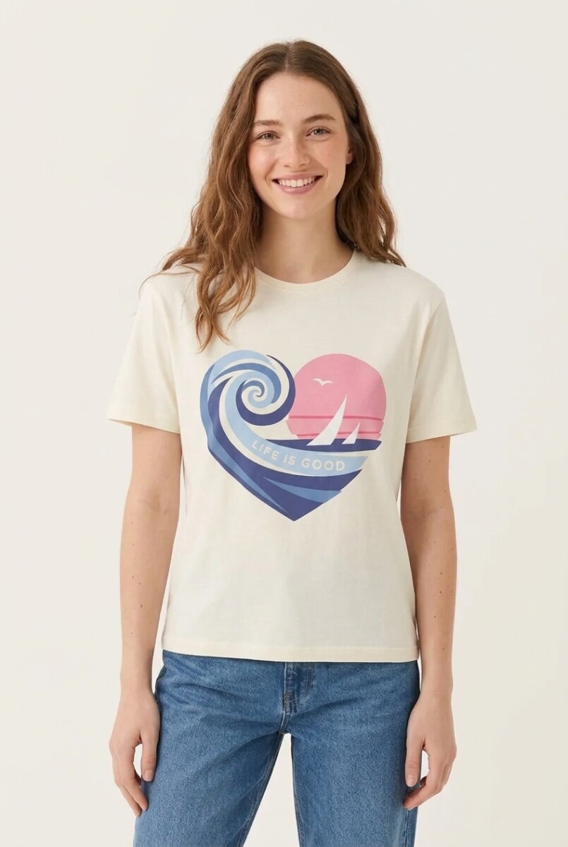 Remera m/c estampada Life Is Good - Crudo 