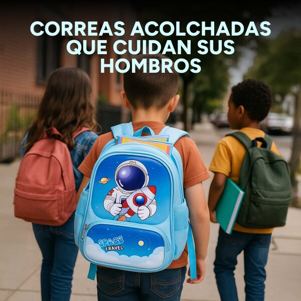 Mochila Escolar Infantil Celeste De Astronauta 3D Niño Color Celeste