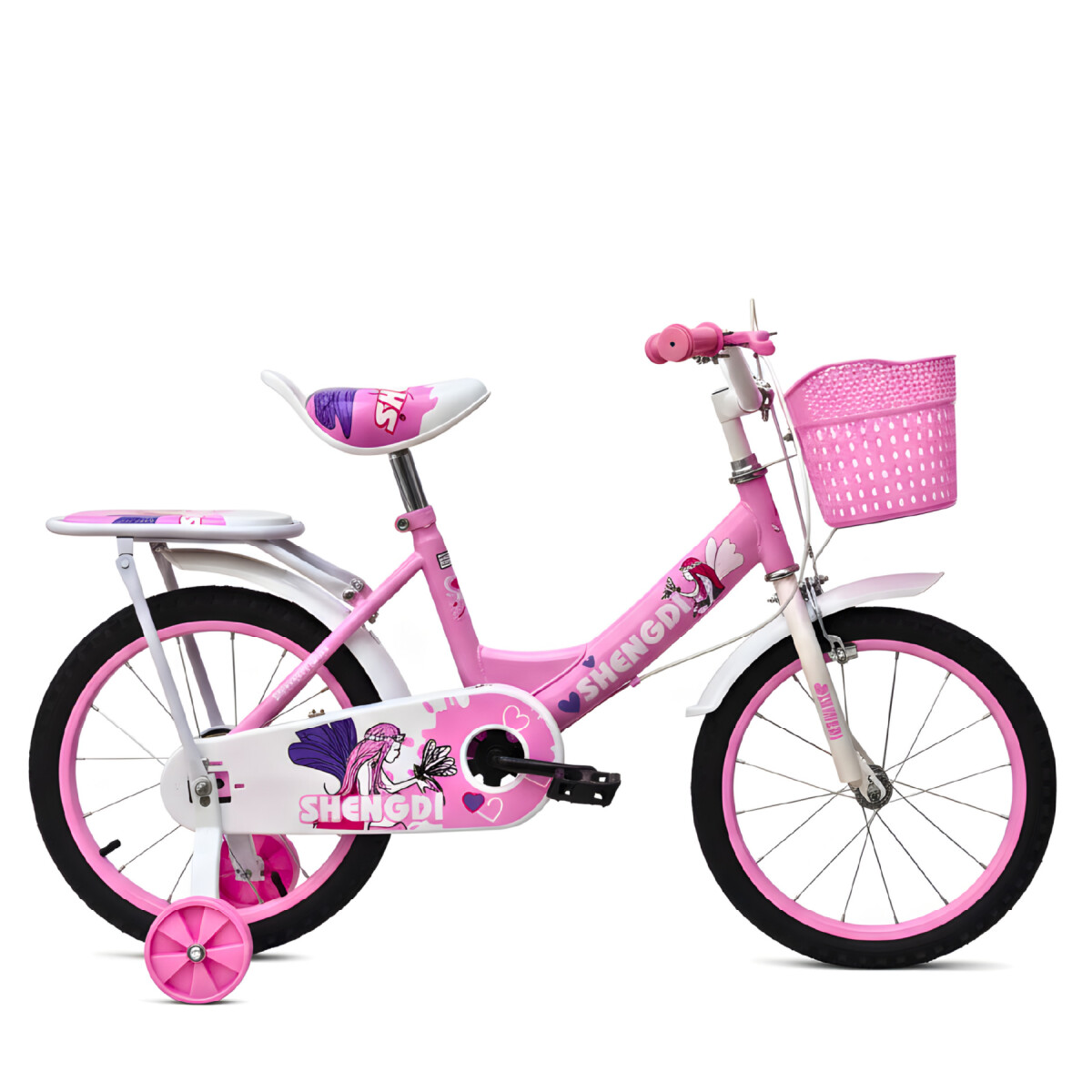 Bicicleta infantil Shengdi Rodado 16 Canasto Parrilla Hadas - Color Rosa Claro 