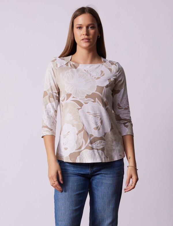 Remera Esc Cuadrado Flores BEIGE/MULTI