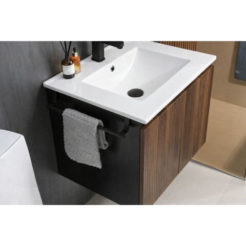 Mueble De Baño Suspendido Nogal Ripado 60 Cm Con Bacha Mueble De Baño Suspendido Nogal Ripado 60 Cm Con Bacha