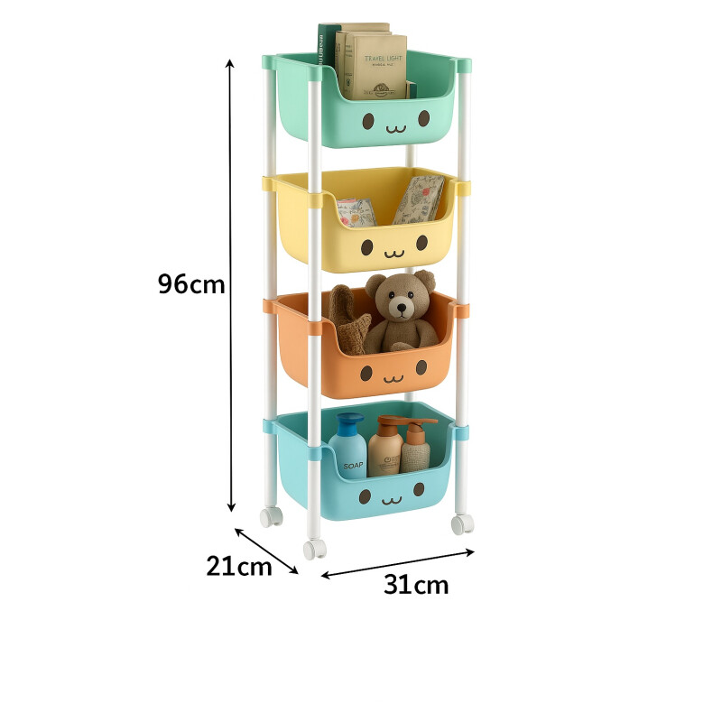 Organizador Plástico De Colores Con Ruedas 4 Estantes P/niño Organizador Plástico De Colores Con Ruedas 4 Estantes P/niño