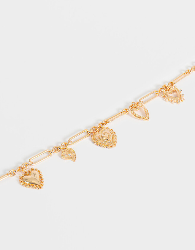 Llavero Metal Llavero Y Charm Cadena Con Corazones - Dorado