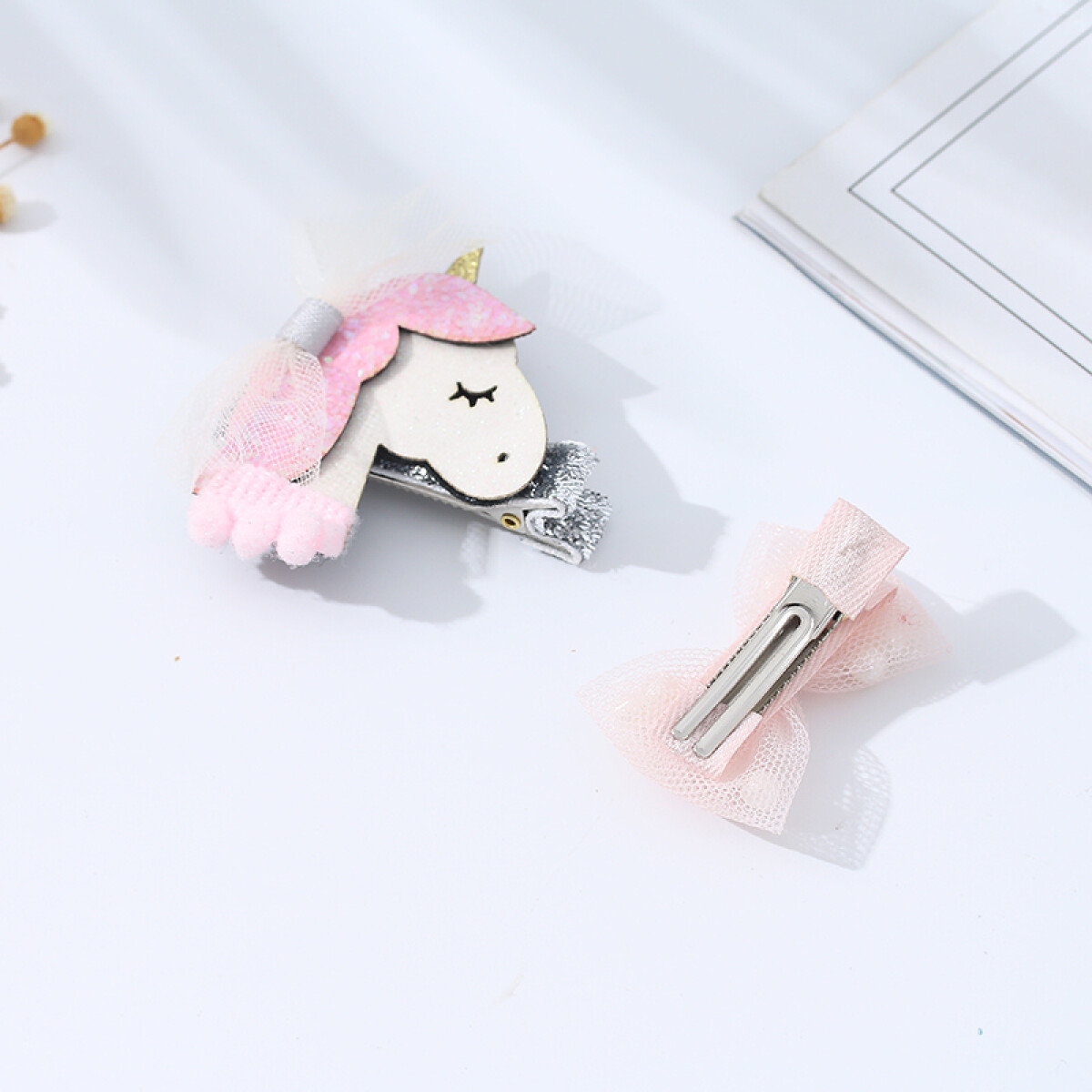 Pinzas Para El Cabello Lazo De Unicornio Y Perlas 