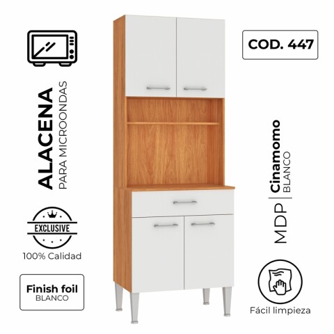 Mueble Alacena de Cocina Organizador para Microondas con Nicho y Cajón 168 x 60 cm - Cinamomo / Blanco Mueble Alacena de Cocina Organizador para Microondas con Nicho y Cajón 168 x 60 cm - Cinamomo / Blanco