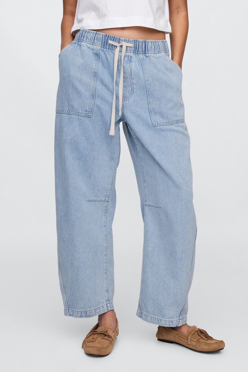 Jean Barrel Pull On Mujer Light Wash