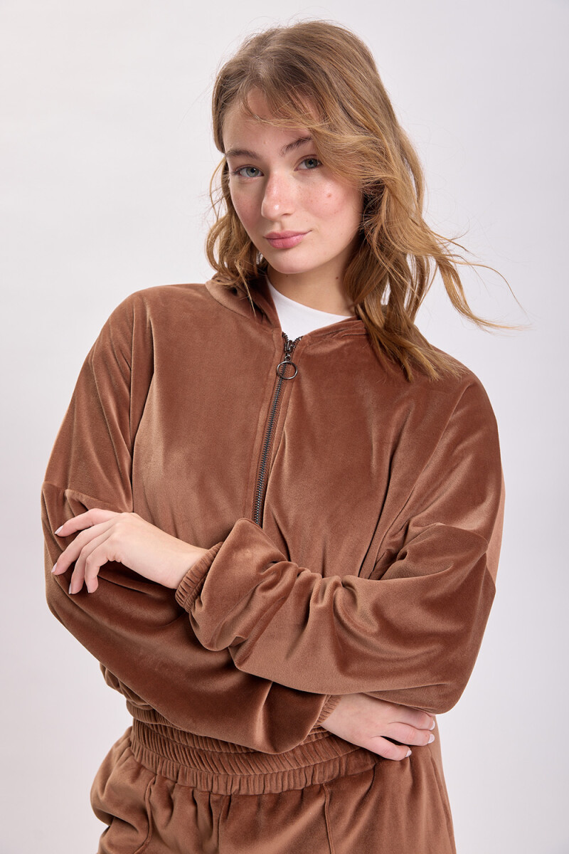 Campera plush corta Tostado