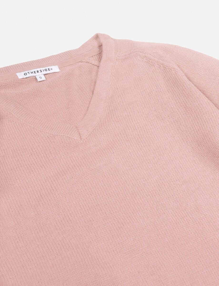 Sweater escote en V manga larga - ROSA CLARO 