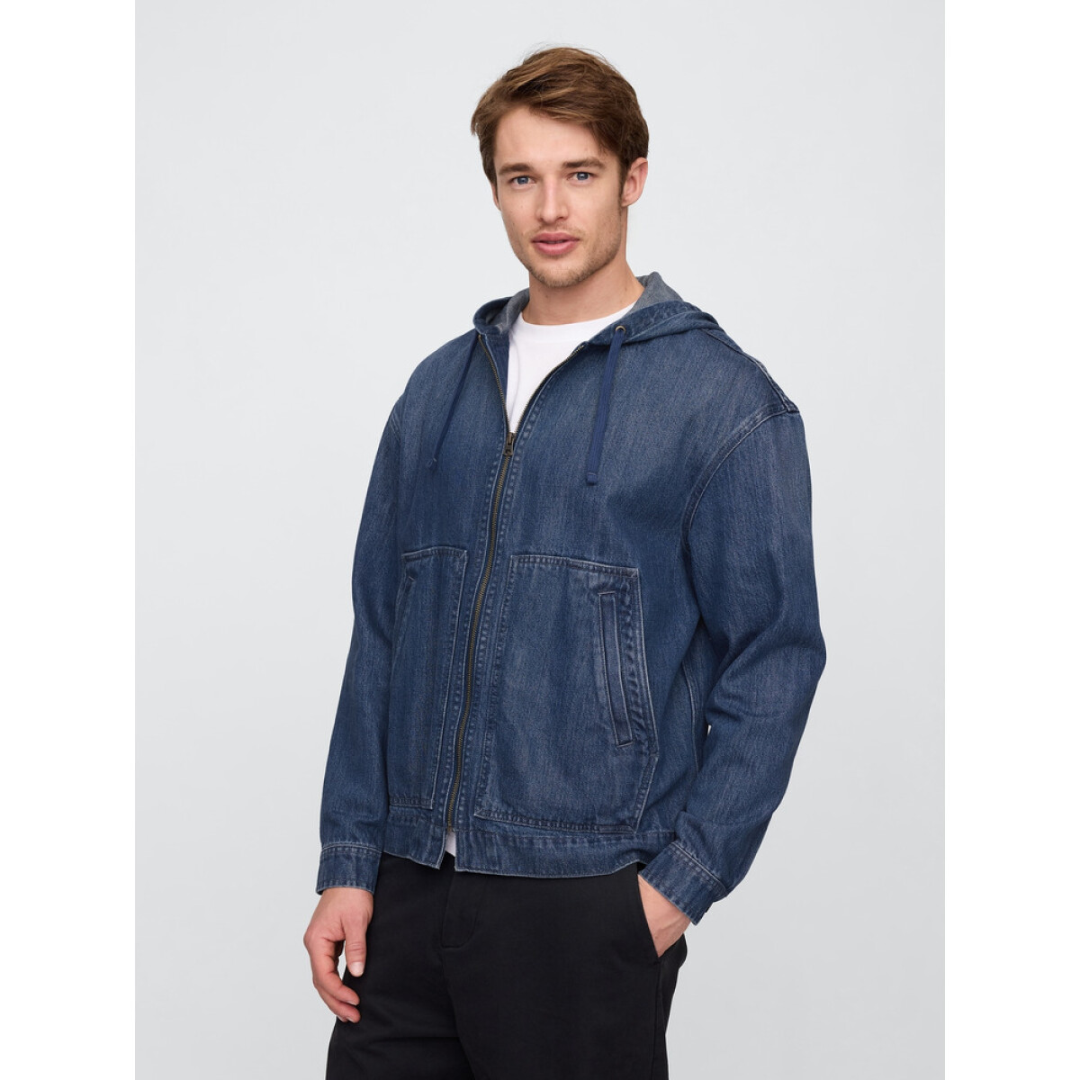 V-DENIM HOODED WORK JACKET INDIGO - MEDIUM WASH 