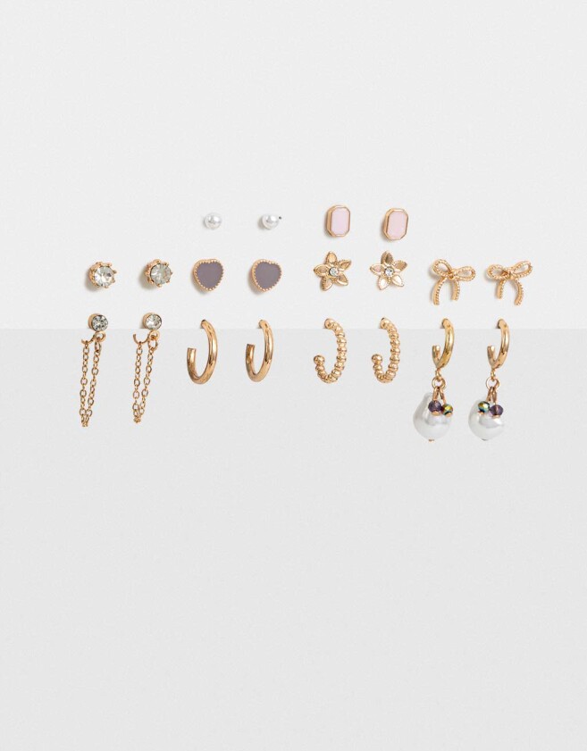 Aros Sets Perlas Aros Set 10 Argollas Y Pasantes - Dorado