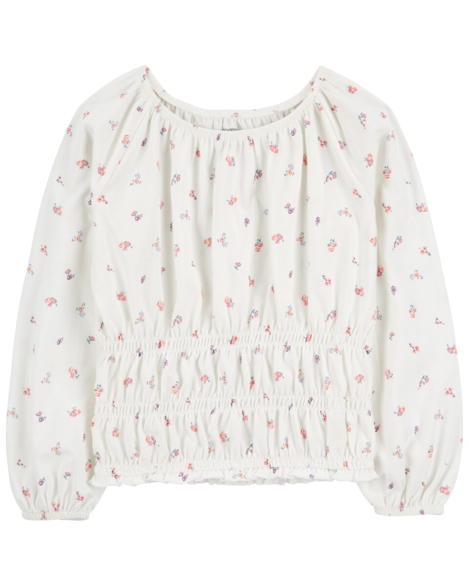 Blusa de algodón, con fruncido en la cintura, diseño floral 