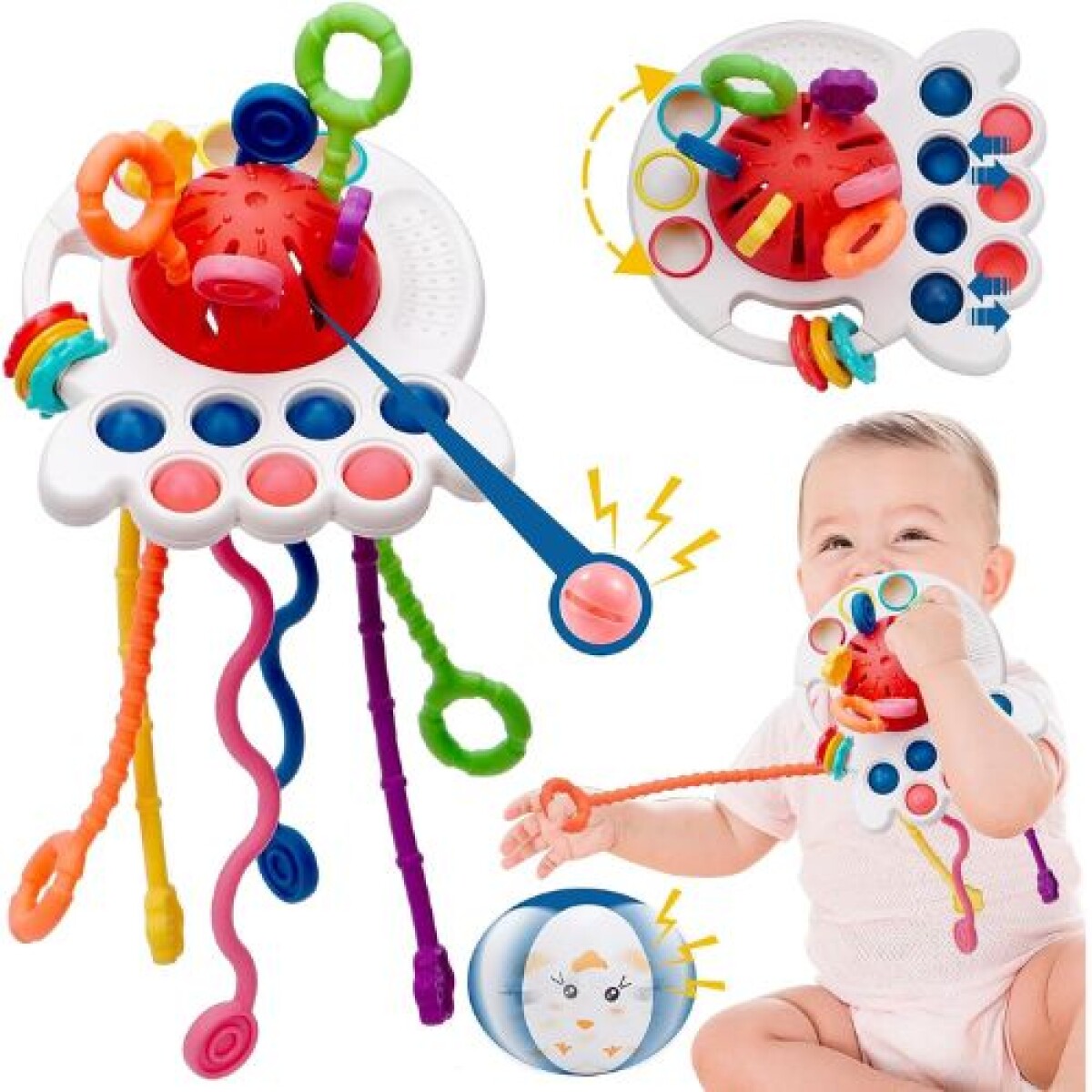 Juguete Montessori sensorial de silicona, cuerdas y mordedor - Juguete Montessori Sensorial De Silicona, Cuerdas Y Mordedor 