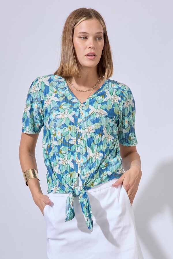 Blusa Plisada Print MULTI/VERDE