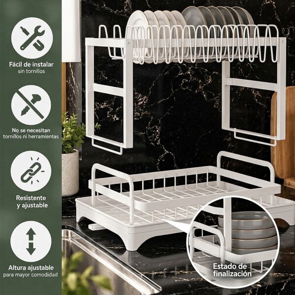 Escurridor Seca Platos Vajilla 2 Niveles Con Bandeja Drenaje Agua Cocina Imback Color Blanco Escurridor Seca Platos Vajilla 2 Niveles Con Bandeja Drenaje Agua Cocina Imback Color Blanco