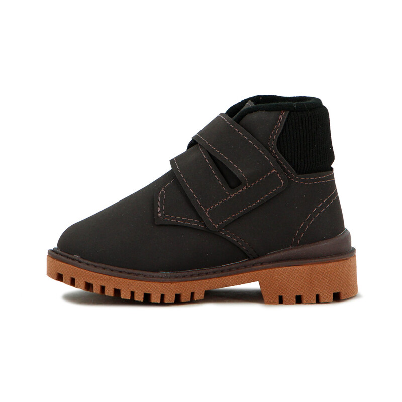 Bota Masculina Bebe Con Velcro Y Detalle Cafe-negro