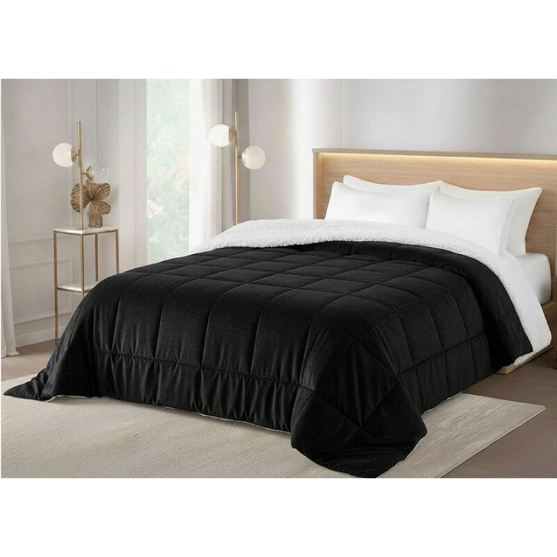 Acolchado 2 Plazas Corderito Sherpa Cotton Flor – Calidez, estilo y confort NEGRO