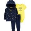 Conjunto Carter's 3 Piezas Pantalón Body Y Canguro Bananas Azul marino