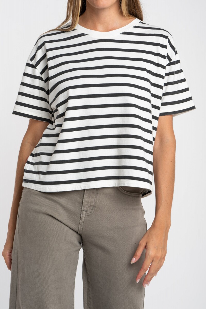 Remera Rayada Algodon Lavado Negro