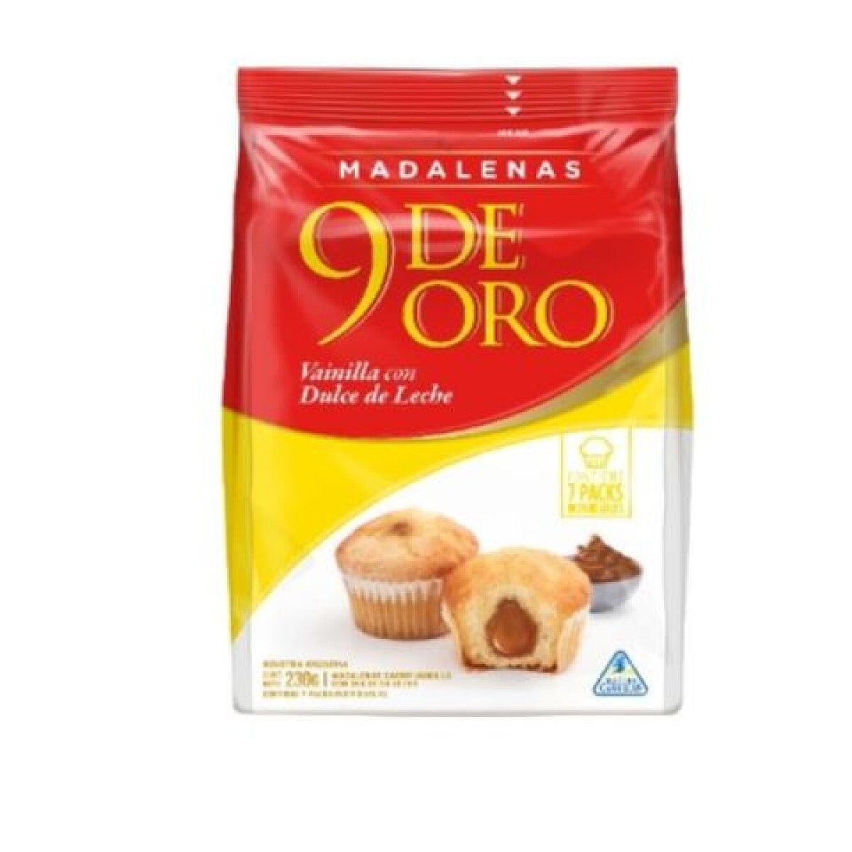 MAGDALENAS 9 DE ORO 230G (7U) VAINILLA C/DULCE LECHE 