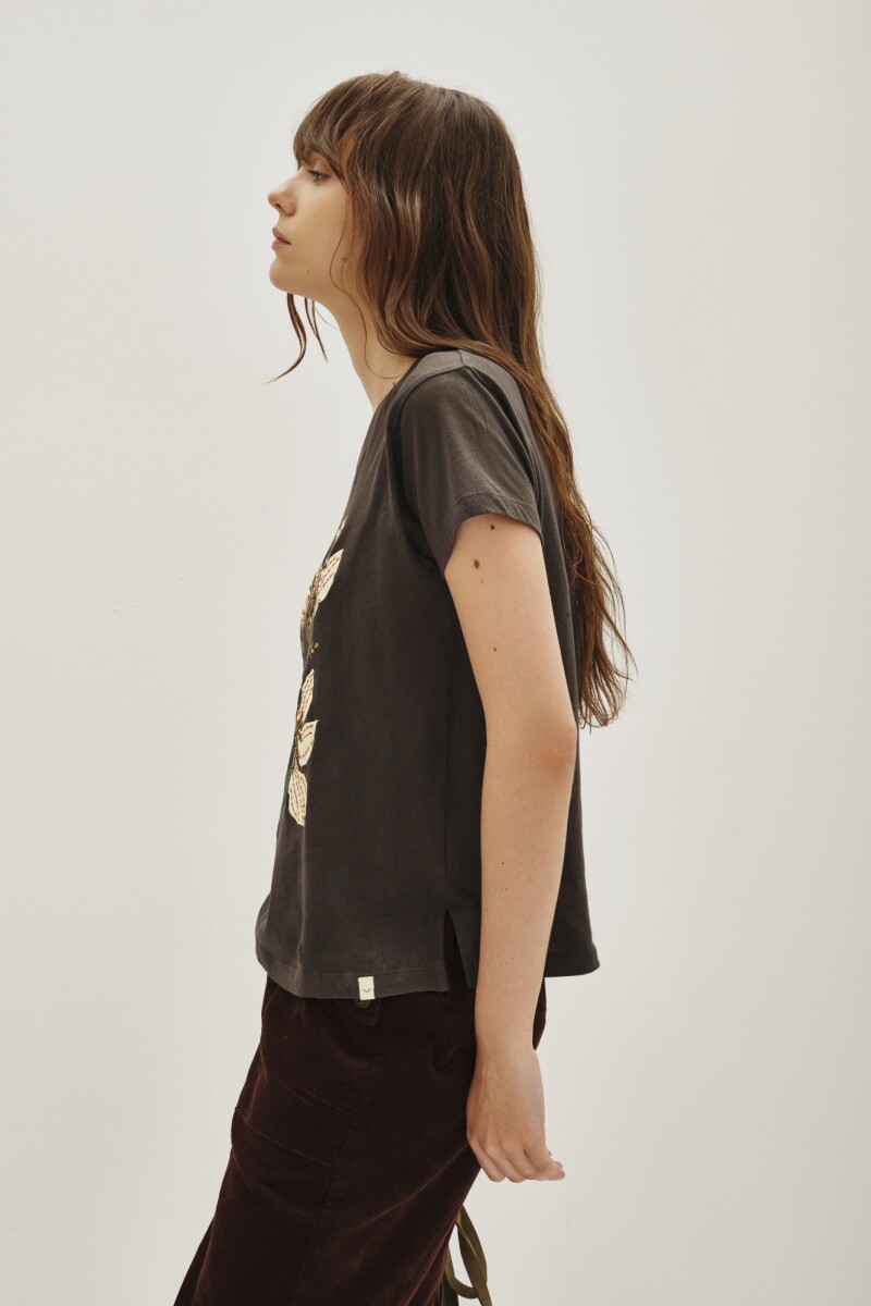 Remera Rock Flower Gris Oscuro