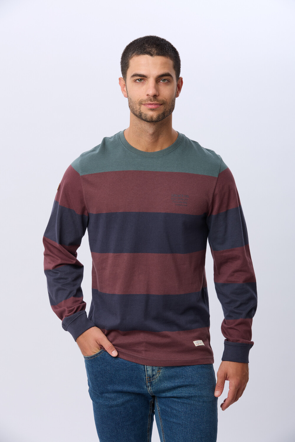 REMERA RAYADA DE ALGODÓN Azul