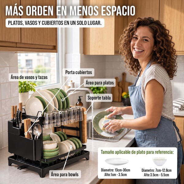 Escurridor Seca Platos Vajilla 2 Niveles Con Bandeja Drenaje Agua Cocina Imback Color Negro Escurridor Seca Platos Vajilla 2 Niveles Con Bandeja Drenaje Agua Cocina Imback Color Negro