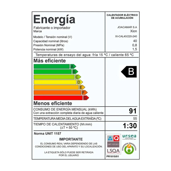 Termotanque Calefón Eléctrico Xion Xi-cal40 40l TERMOTANQUE XION 40L XO-CAL40