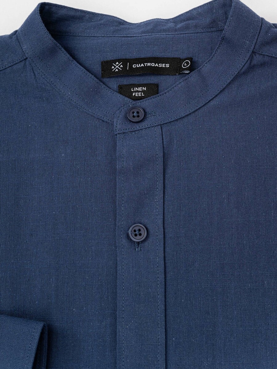 Camisa m/l efecto lino - azul 