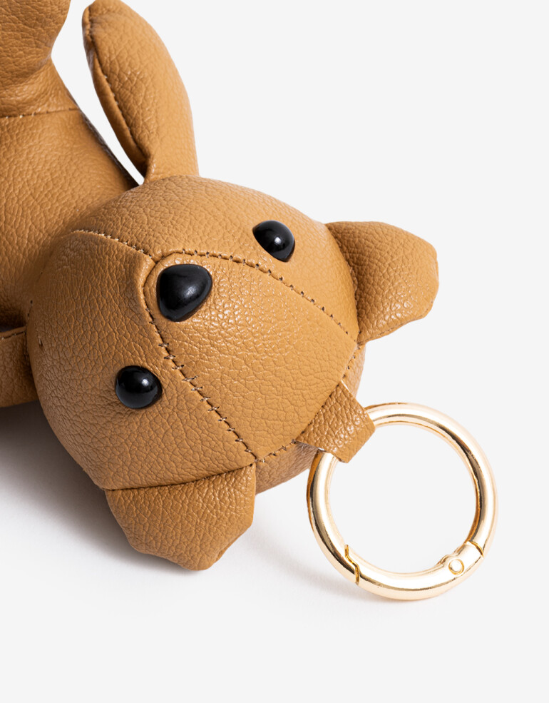 Llavero Cuero/PU Llavero Y Bag Charm De Oso - Marron Suela