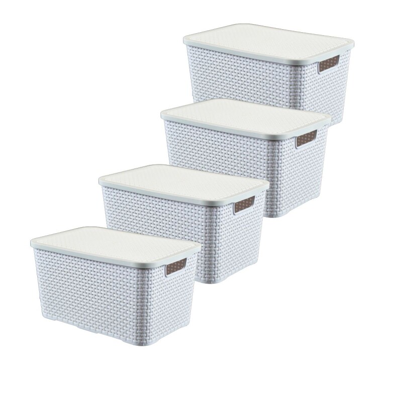 Set x4 cajas organizadoras simil ratán 15lts BLANCO