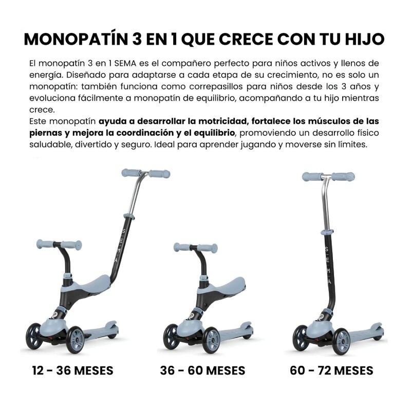 Monopatin DELUXE Qplay Sema 2 en 1 Azul