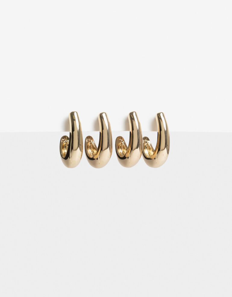 Aros Argollas Set Metal Aros Argollas Set Metal Bold De La Línea Stay Golden. - Dorado
