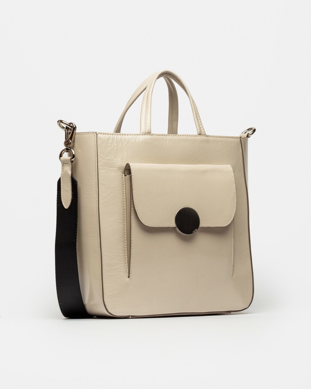 Shopper The Circle En Cuero Charol Arrugado Natural