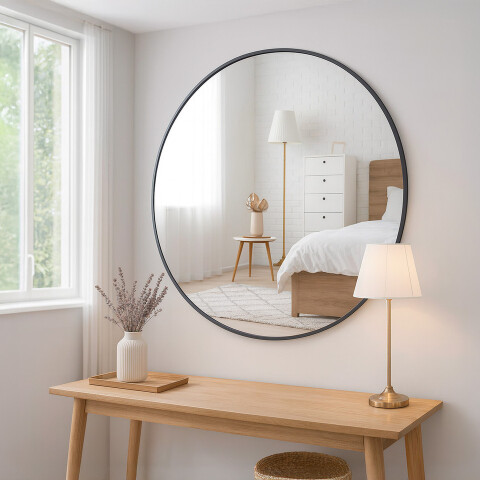 Espejo Circular Grande 80cm Marco Hierro Negro De Pared Espejo Circular Grande 80cm Marco Hierro Negro De Pared