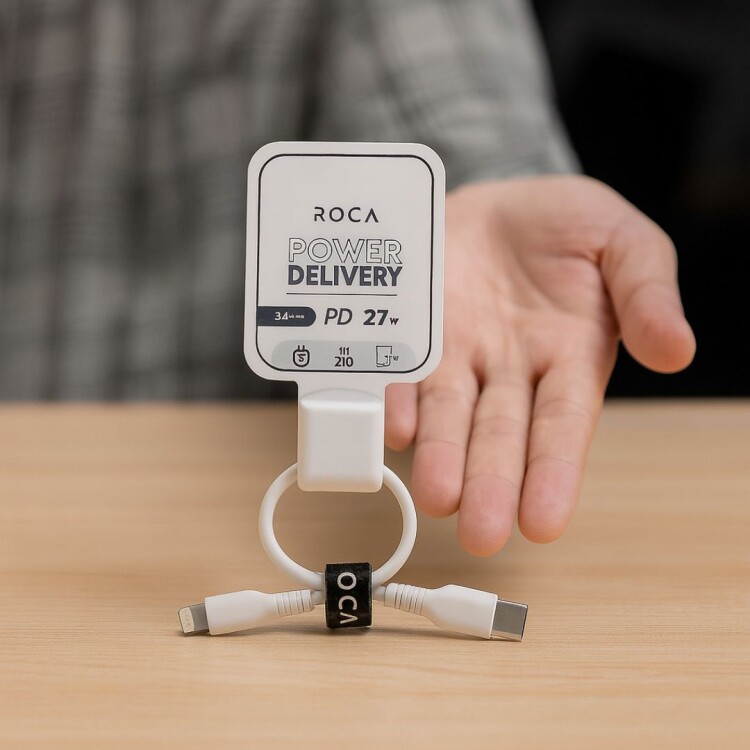 CABLE DE DATOS TIPO C A LIGHTNING 20CM ROCA Blanco