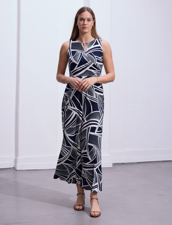 Vestido Maxi Keyhole Metal AZUL/BLANCO