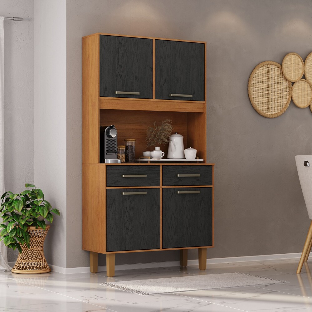 Kit mueble de cocina Pop Plus 4 puertas 2 cajones Negro / Marrón