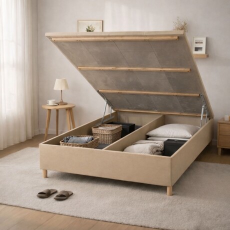 Sommier Queen HAMPTONS Hybrid Cobalt Smart Box Baúl Beige