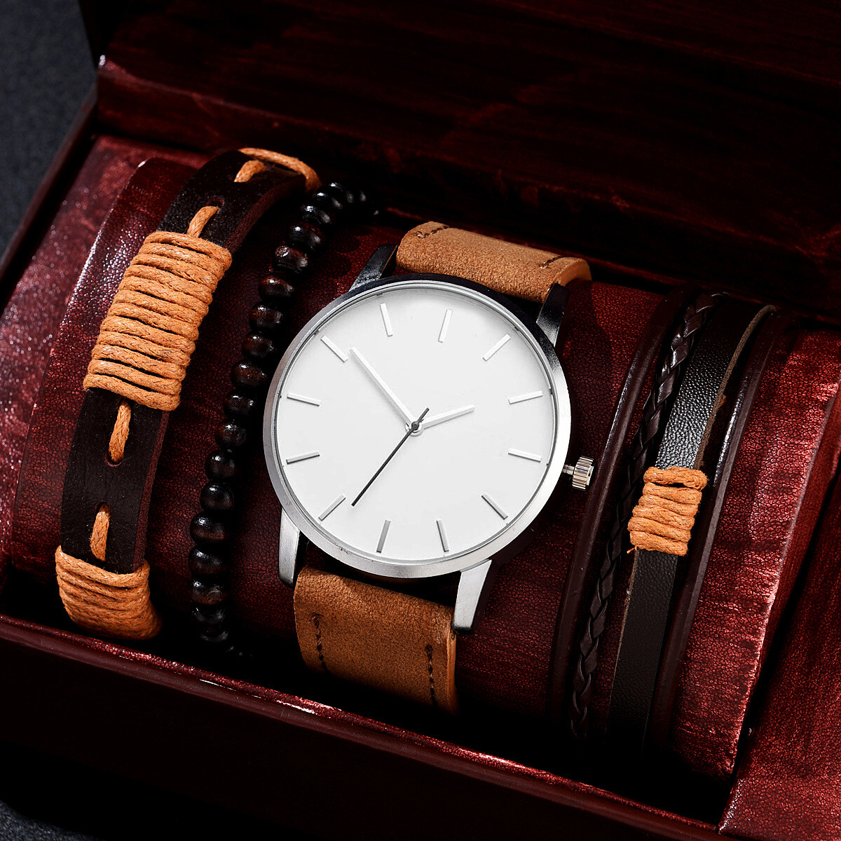 Set De Reloj Masculino Doble Corona Minimalista 