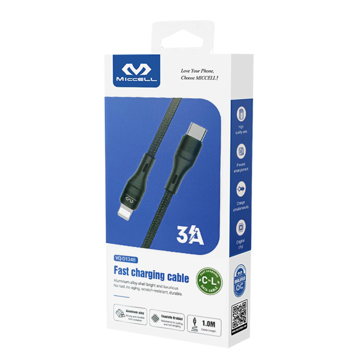Cable Tipo C a Lightning 30W Miccell 1 MT reforzado carga ra 