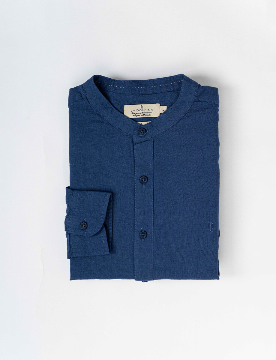 Camisa m/l lino lisa azul