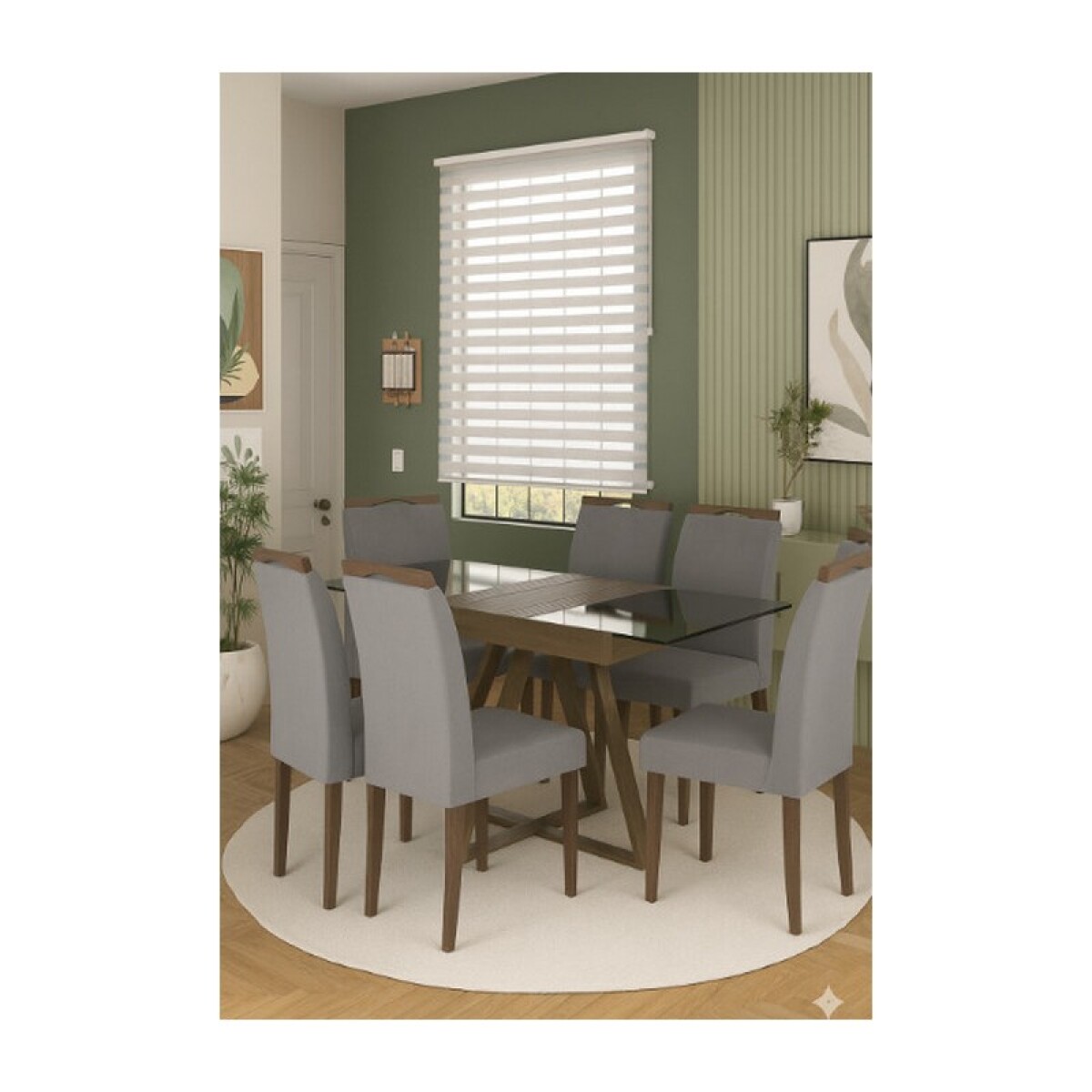 JUEGO DE COMEDOR MESA + 6 SILLAS TAPIZADO PIÑON NEGRO 