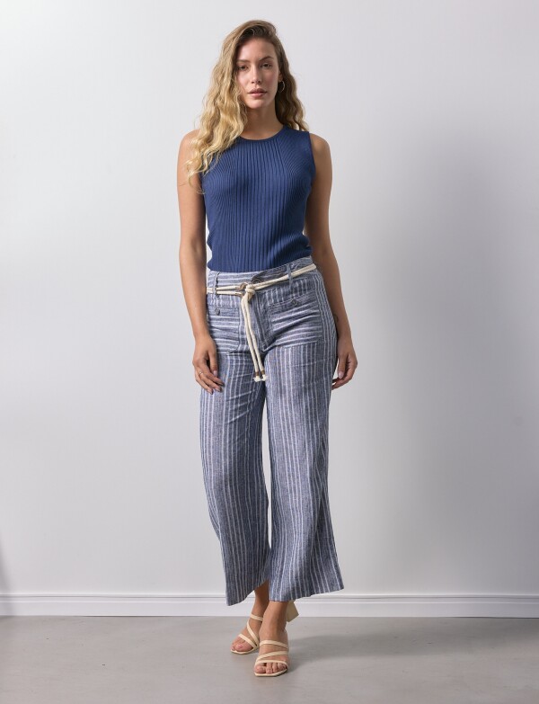 Pantalon Lino Cinto AZUL/BLANCO