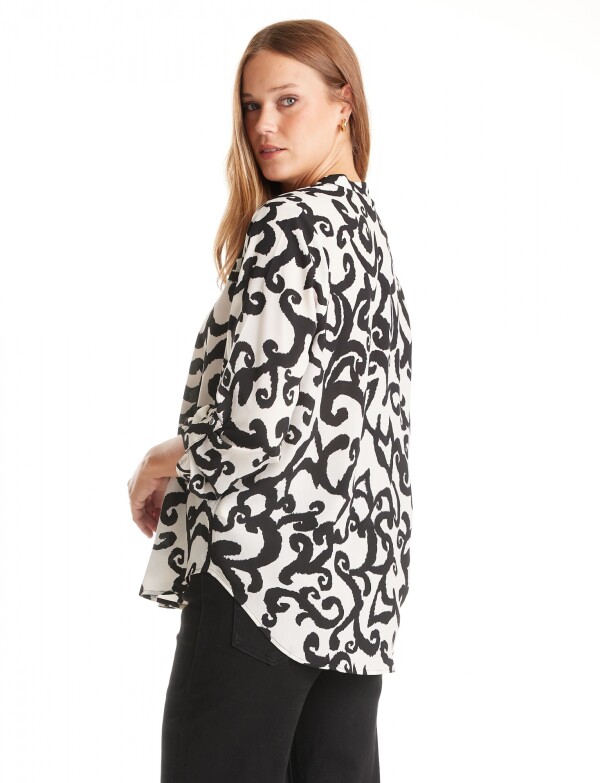Blusa Escote V Print BLANCO/NEGRO