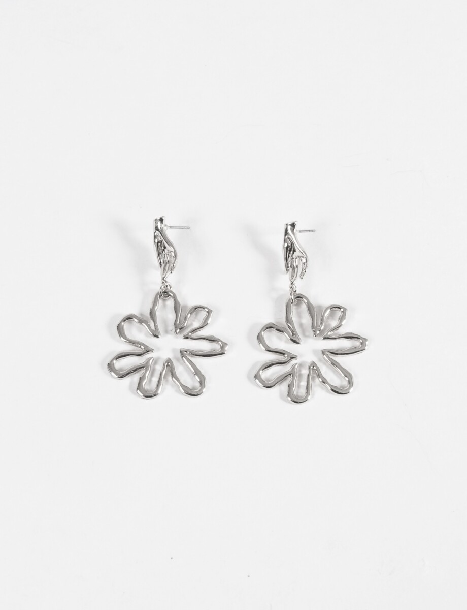 Caravanas flor texture - plateado 