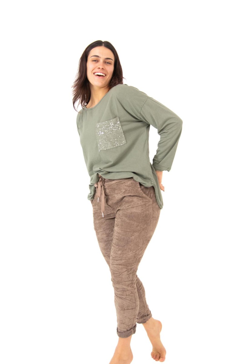 Buzo de algodón con bolsillo de lentejuela - verde 