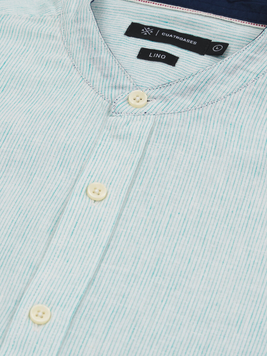 Camisa m/l lino rayas - verde 