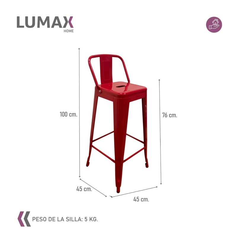 Taburete Tolix en metal con respaldo Rojo