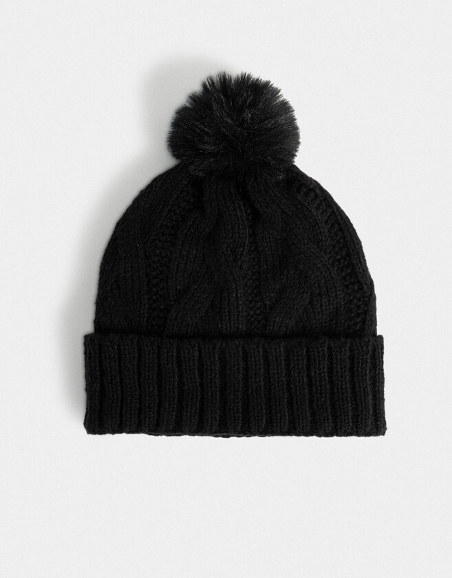 Gorro Clasico Gorro Tejido Con Pompón Negro - Negro