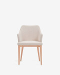 Silla Croft de chenilla y patas de madera maciza de fresno beige